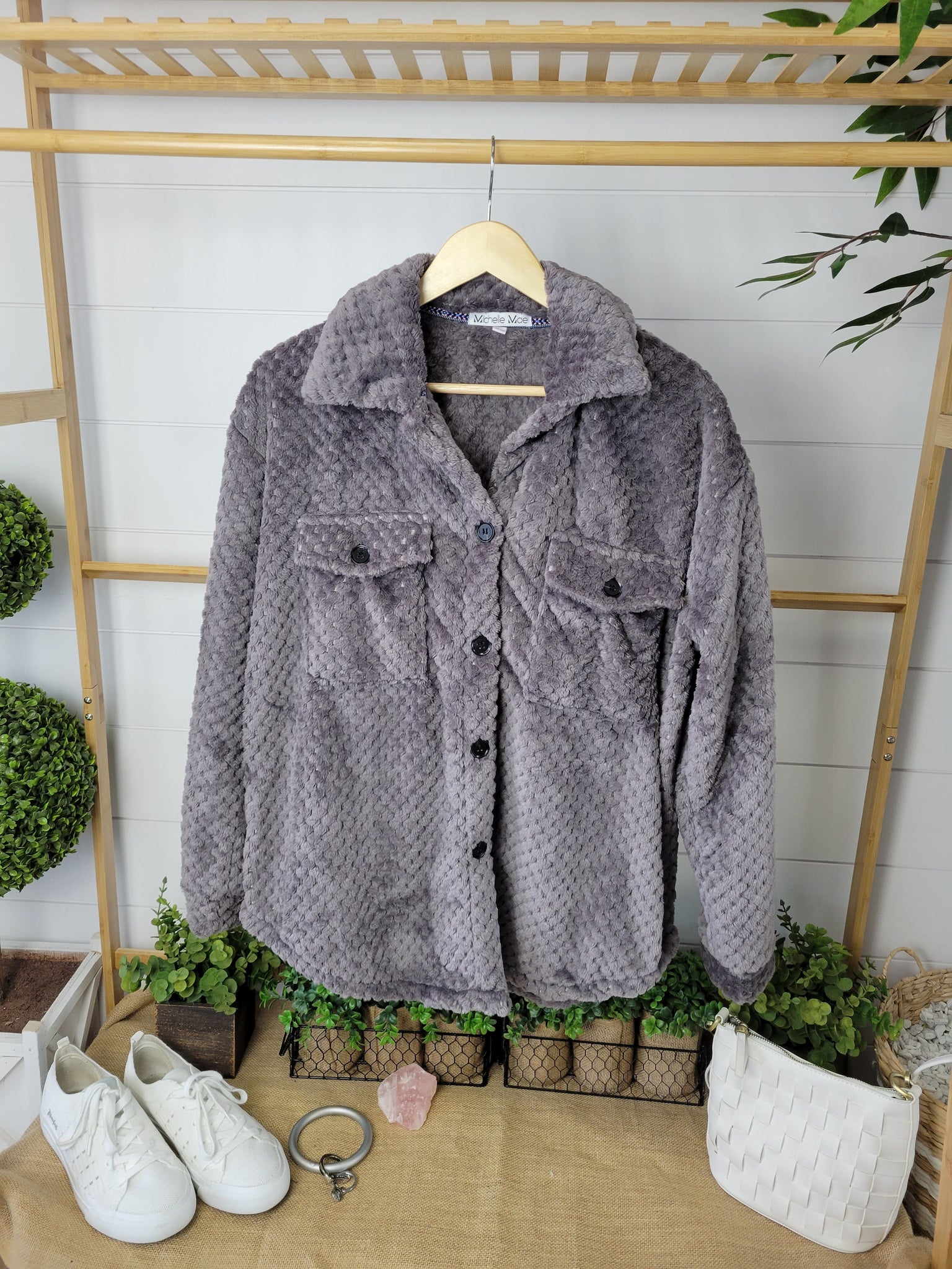 Fleece Shacket - Light Grey