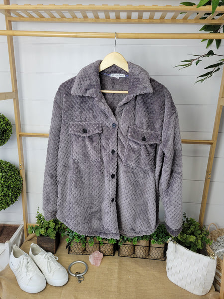 Fleece Shacket - Light Grey