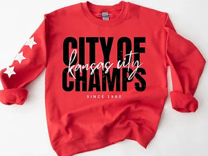 CITY OF CHAMPS RED LONG SLEEVE TEE- STAR SLEEVE PREORDER