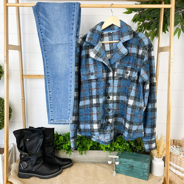 Fuzzy Sherpa Shacket - Blue Plaid