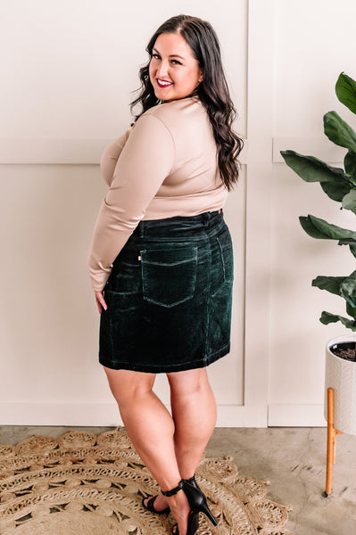 Copy of High Waisted Corduroy Skirt In Emerald By Judy Blue Jeans