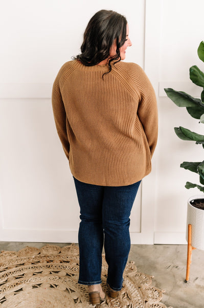 Closing In Button Shoulder Soft Sweater In Toffee