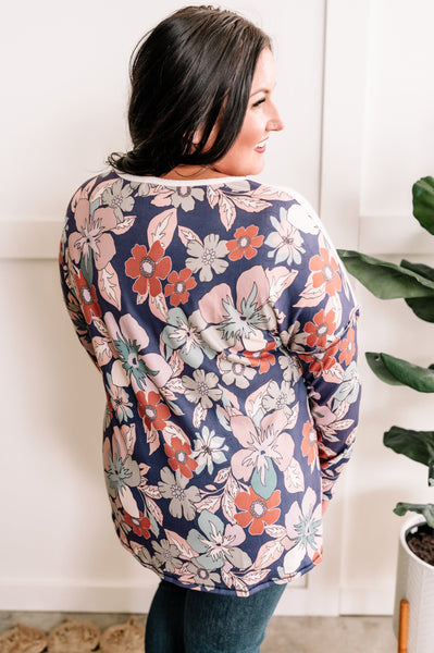 Soft Button Front Top In Fresh Air Floral Print