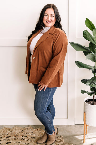 The Office Corduroy Blazer In Rich Chestnut