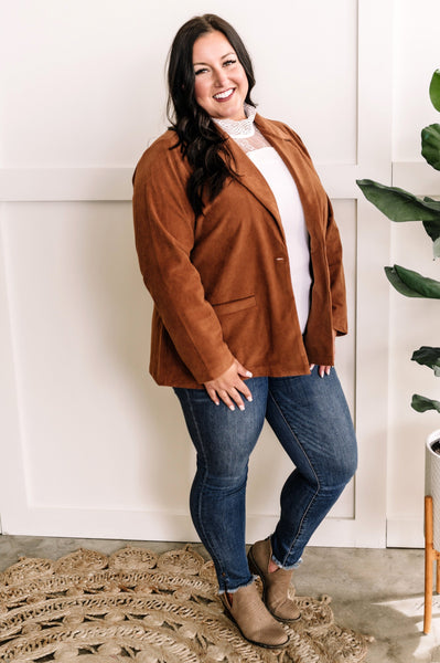 The Office Corduroy Blazer In Rich Chestnut