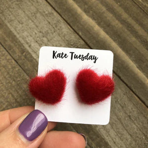 Red Fuzzy Heart Earrings
