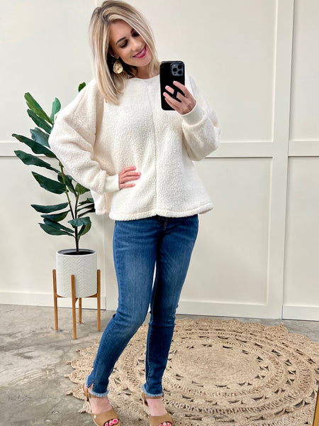 Copy of Cozy Soft Teddy Pullover In Ivory