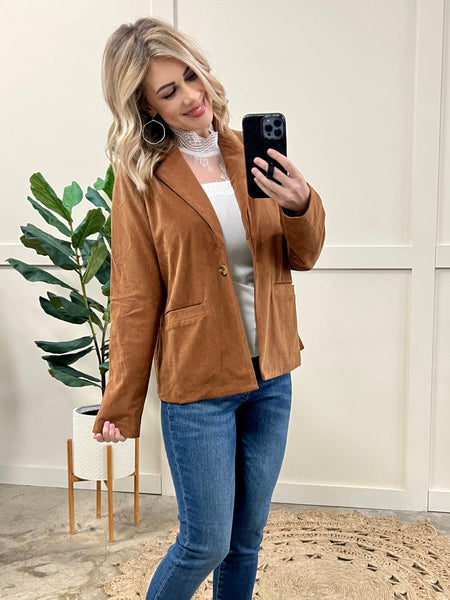 The Office Corduroy Blazer In Rich Chestnut