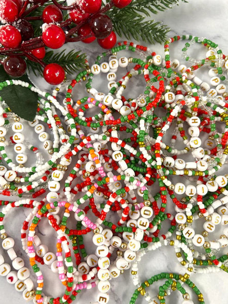 Christmas holiday stretchy bead bracelet