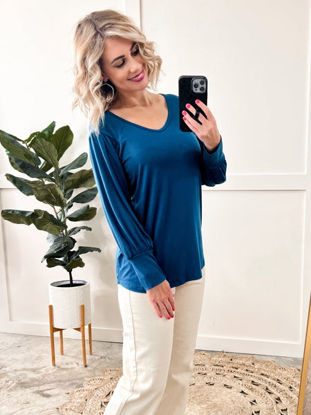 Fancy Pleated Top In Teal