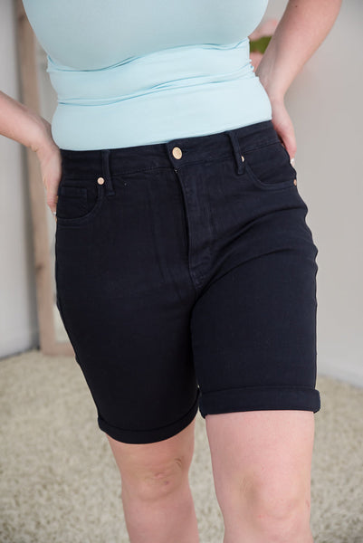 *Fun in Navy Tummy Control Judy Blue Bermuda Shorts