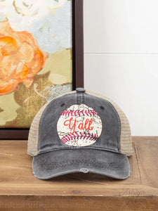 BASEBALL Y'ALL PATCH HIGH PONYTAIL HAT WITH MESH