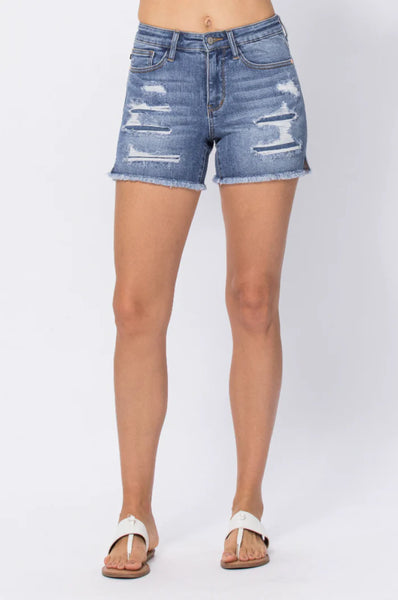 Truth or Tear Judy Blue Distressed Patch Shorts