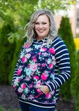 Navy Floral & Stripe Hoodie