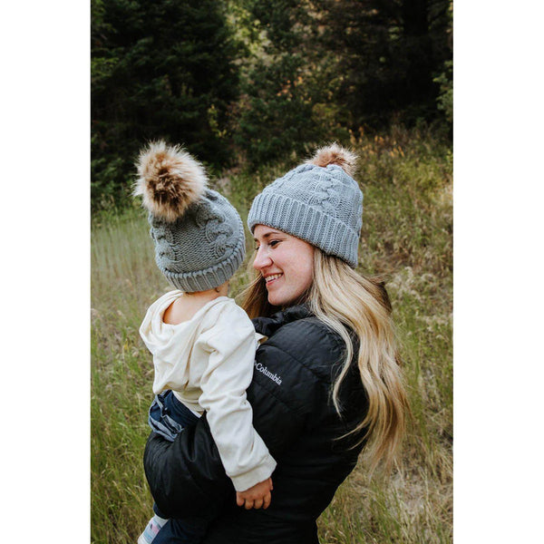 Kids Solid Gray Pom Hat