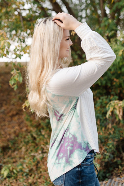 Aqua Blooms Top With Detail Back