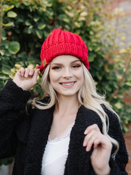 You Hat Me At Hello Red Cable Knit