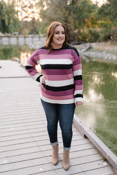 Copy of Keep Me In Mind Color Block Sweater In Plum Rose