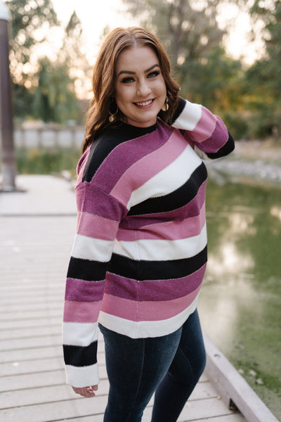 Copy of Keep Me In Mind Color Block Sweater In Plum Rose