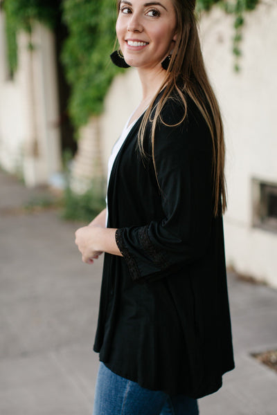 Black Mauvalous Lace Sleeve Cardigan