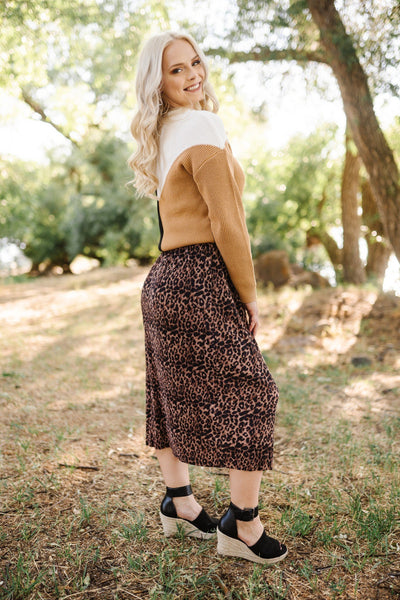 We See The Magic Pleated Animal Print Midi Skirt