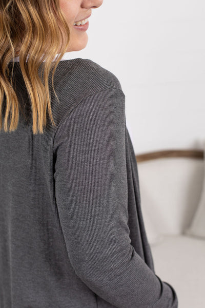 Rachel Ribbed Cardigan - Charcoal  IN STORE