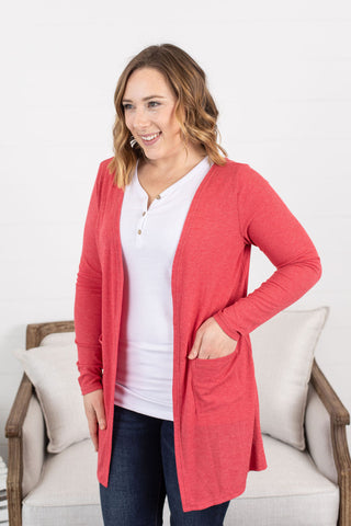 Rachel Ribbed Cardigan - Faded Red IN STORE
