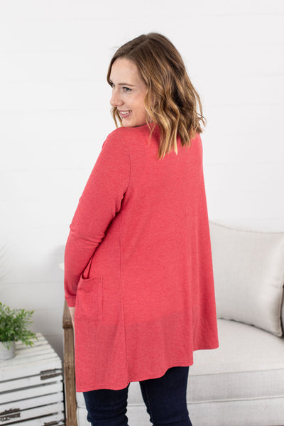 Rachel Ribbed Cardigan - Faded Red
