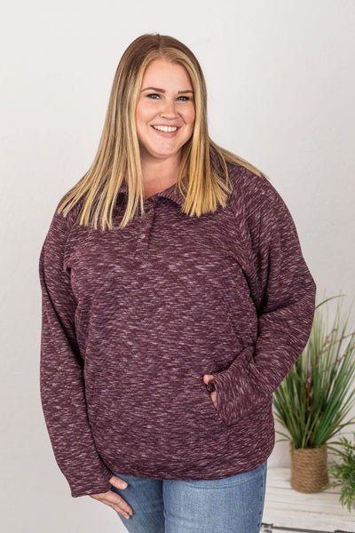 IN STOCK Quilted Button Snap Pullover - Plum