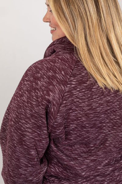 IN STOCK Quilted Button Snap Pullover - Plum