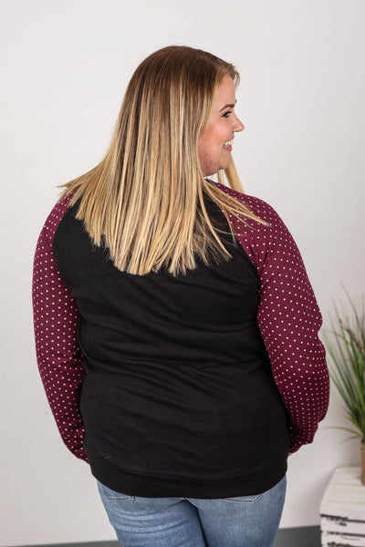 IN STOCK Accent Sleeve Pullover - Burgundy Dot
