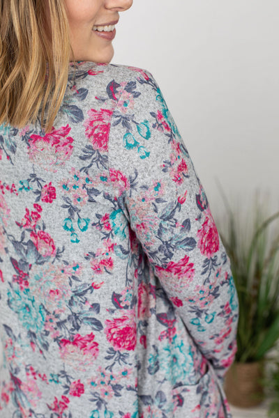 IN STOCK Colbie Cardigan - Grey Floral FINAL SALE
