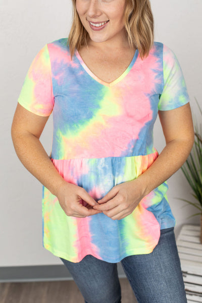 IN STOCK Sarah Ruffle Top - Neon Tie Dye- FINAL SALE