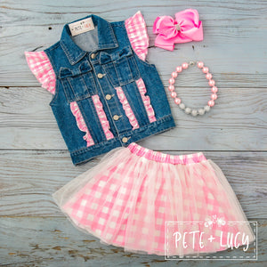 2 Piece Denim Vest & Tulle Skirt - Pretty Pink