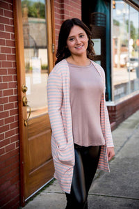 Pink & White Stripe Cardigan with Pockets