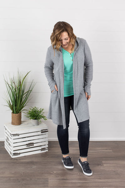 IN STOCK Claire Hooded Waffle Cardigan - Light Grey FINAL SALE