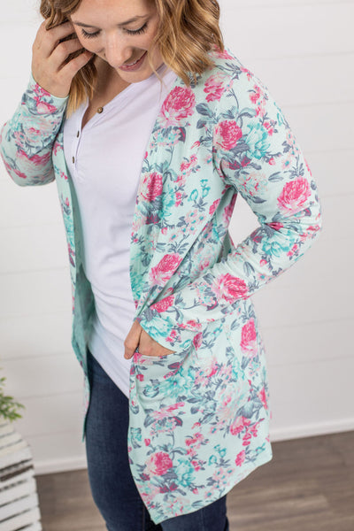 IN STOCK Rachel Ribbed Cardigan - Mint Floral FINAL SALE