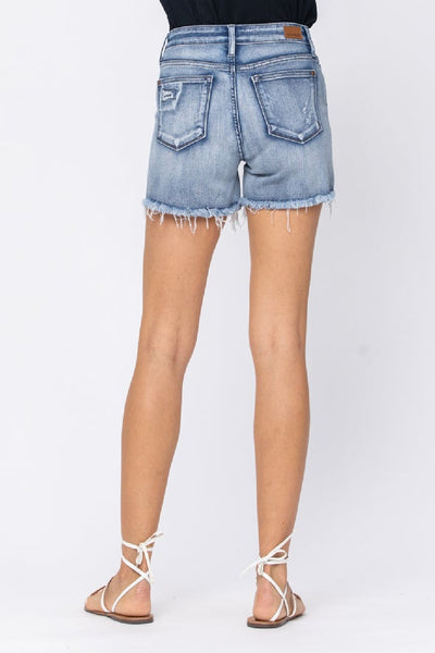 Mid Rise washed out Patched Cut Off Shorts