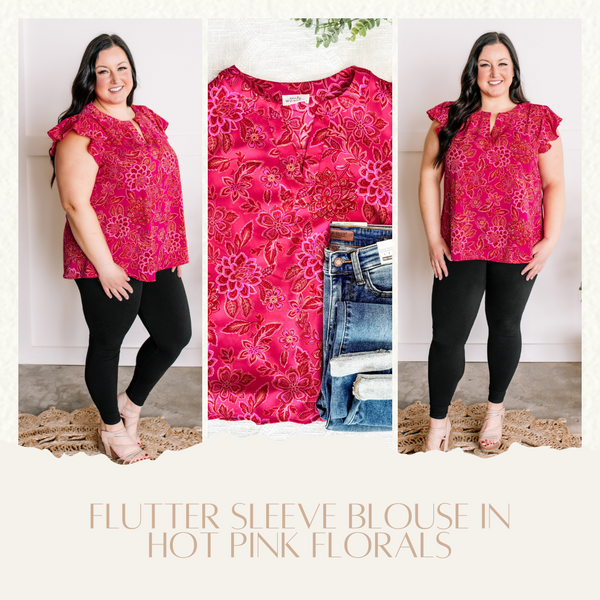 2.26 Flutter Sleeve Blouse In Hot pink Florals