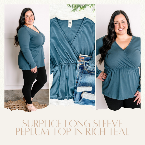 2.26 Surplice Long Sleeve Peplum Top In Rich Teal