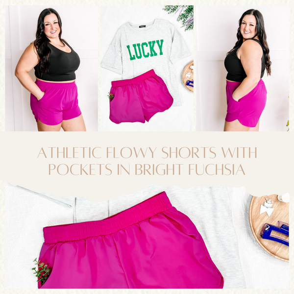 Athletic Flowy Shorts With Pockets In Bright Fuchsia