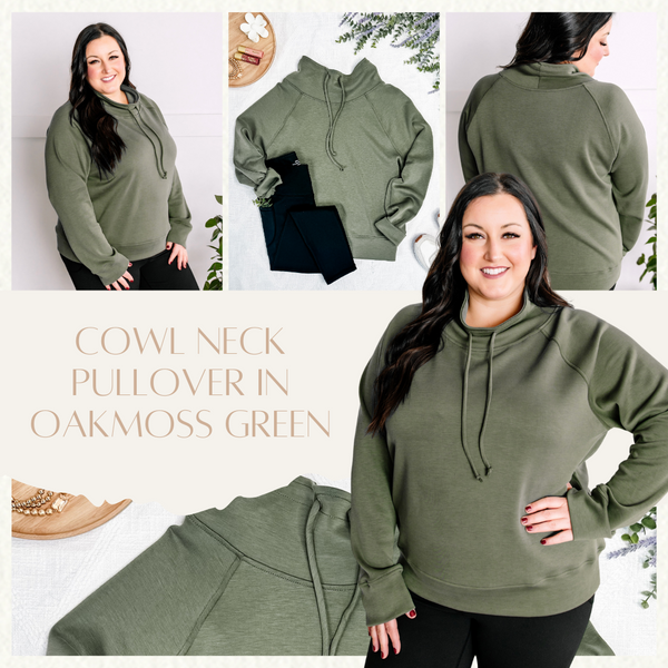 Cowl Neck Pullover In Oakmoss Green