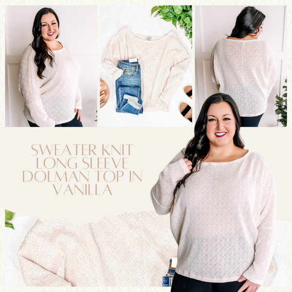 Sweater Knit Long Sleeve Dolman Top In Vanilla