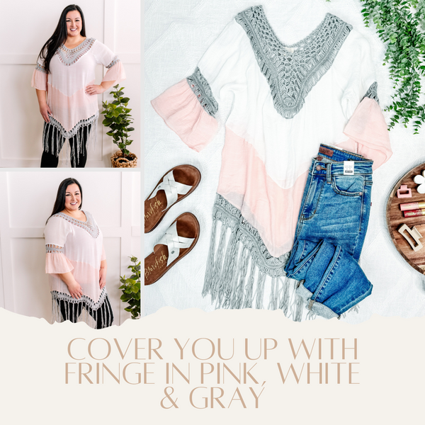 Cover You Up With Fringe In Pink, White & Gray