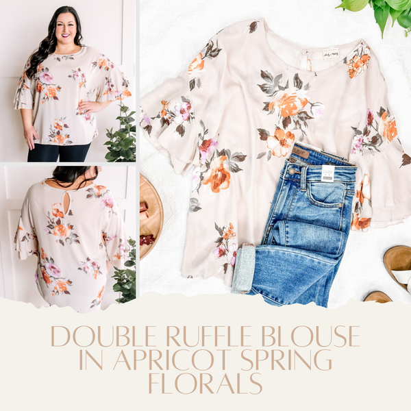Double Ruffle Blouse In Apricot Spring Florals