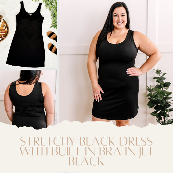 2.9 Stretchy Black Dress With Built In Bra In Jet Black