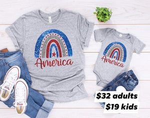 America (glitter) tee- Adults & kids