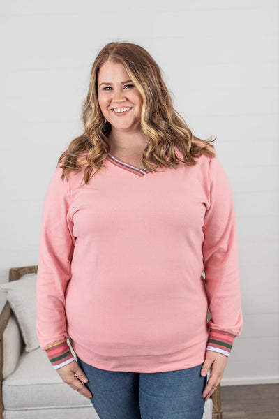IN STOCK Piper Pullover - Accent Stripe Pink FINAL SALE