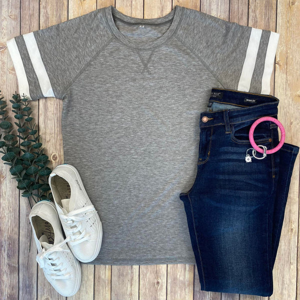 Kylie Track Tee - Grey and White  IN STORE