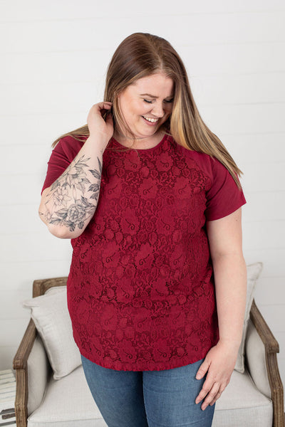IN STOCK Juliet Lace Front Tee - Burgundy FINAL SALE